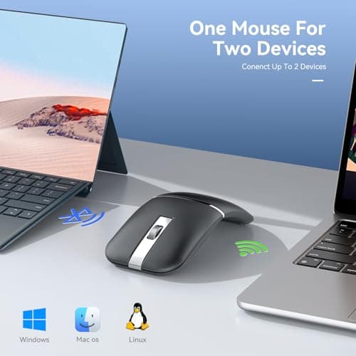 Bluetooth Wireless Arc Travel Mouse, Dual Model (2.4G+BT5.1) Rotating Foldable Mouse for Microsoft, Rechargeable Slim Portable Mice for Laptop, Notebook, PC, MacBook, Chromebook, Lenovo - Black