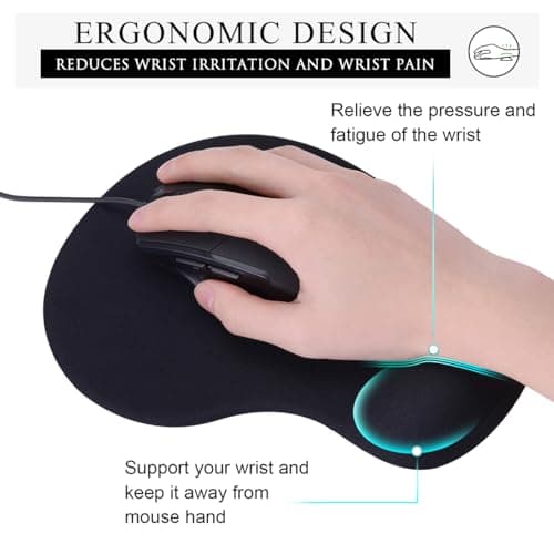 JIKIOU Mouse Pad, 2 Pack Ergonomic Mouse Pads with Comfortable Gel Wrist Rest Support and Smooth Cloth, Non-Slip PU Base for Easy Typing Pain Relief Durable and Easy to Clean Small Black