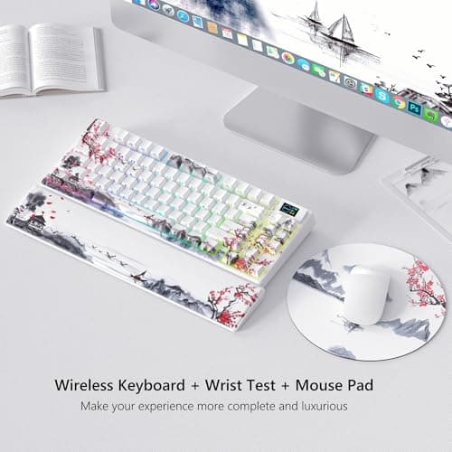 Womier 75% Keyboard with Color Multimedia Screen Wireless Gaming Mechanical Keyboard, Theme 3-Modes Hot Swappable Key Board w/Wrist Rest,SK80 PRO Gasket RGB Custom for Mac/Win,Red Plum