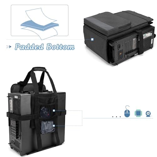Trunab PC Tower Carrying Strap with Handle, Desktop Carrying Case with Pockets for Keyboard, Cable and Computer Accessories, Ideal for Transporting On The Go (Patented Design)