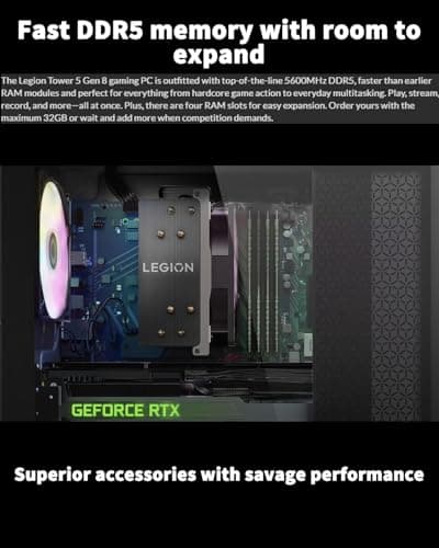 Lenovo Legion T5 Gen 8 Tower Gaming Desktop PC - NVIDIA GeForce RTX 4070 12GB GDDR6X • 64GB RAM, 1TB SSD • AMD Ryzen 7 7700 (up to 5.3GHz) • Windows 11 Pro • Wi-Fi 6E • HDMI