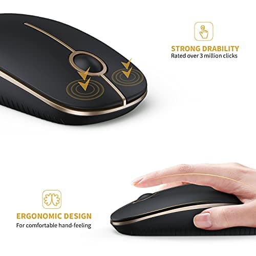 VssoPlor Wireless Mouse, 2.4G Slim Portable Computer Mice with Nano Receiver for Notebook, PC, Laptop, Computer (Black and Gold)