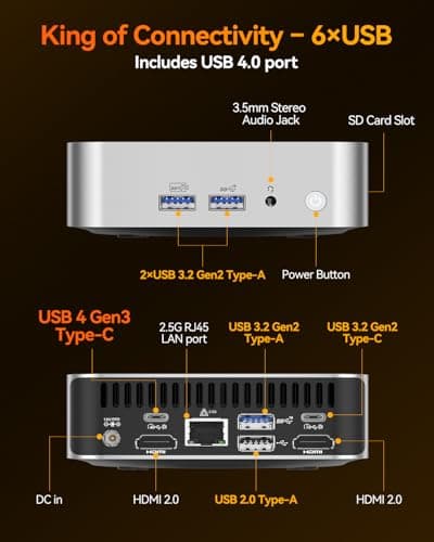 GEEKOM A8 Mini PC, AMD Ryzen 7 8745HS, 32GB DDR5 5600MHz 1TB PCIe 4.0 NVMe SSD, Windows 11 Pro Desktop Computer for Home&Business, Radeon 780M, USB4, 8K UHD, 4 Display | WiFi 6E, BT5.2, 2.5G LAN