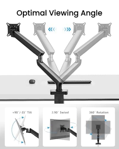 Single Monitor Mount for 13-40 Inch Screens up to 24 lbs, Ergonomic Adjustable Monitor Arm with Built-in USB 3.0 Hub, Space-Saving VESA Desk Mount for Home Office & Gaming, C-Clamp & Grommet Base