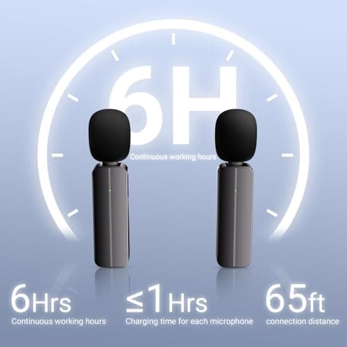 2 Pack Wireless Mini Lavalier Lapel Microphone for iPhone,Android Phone(2 in 1) - 65ft Cordless Clip on Dual Mics with Noise Reduction 6H Working Time for Video Recording Vlogging, YouTube,(Black)