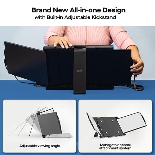 Trio Max 14.1" Mobile Pixels Portable Laptop Monitor(2025 Version), FHD IPS Triple Monitor with Built-in Kickstand, Type-C/USB A Laptop Screen Extender(Optional Magnets), Windows/Android/macOS/Switch
