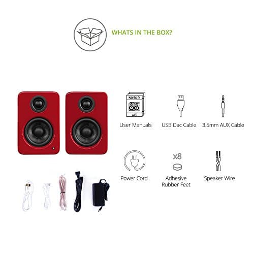 Kanto YU2GR PC Gaming Desktop Speakers | 3" Composite Drivers | 3/4" Silk Dome Tweeter | Class D Amplifier | 100 Watts | Built-in USB DAC | Subwoofer Output | Pair | Gloss Red