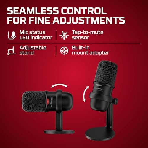 HyperX SoloCast – USB Condenser Gaming Microphone, for PC, PS4, PS5 and Mac, Tap-to-Mute Sensor, Cardioid Polar Pattern, great for Streaming, Podcasts, Twitch, YouTube, Discord,Black