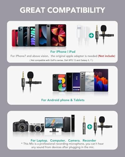 PoP voice Professional Lavalier Lapel Microphone Omnidirectional Condenser Mic for iPhone Android Smartphone,Recording Mic for Youtube,Interview,Video