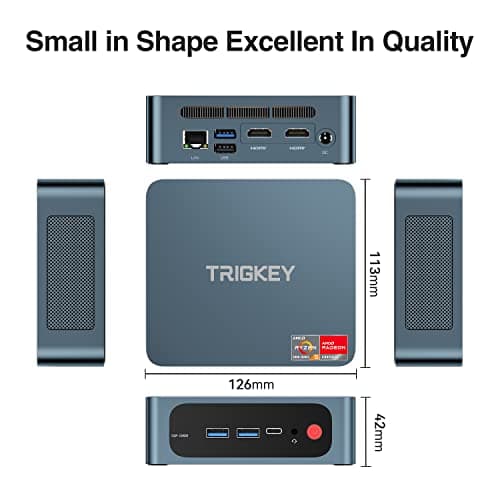 Mini PC AMD Ryzen 5 5500U(6Cores, 12Threads) 16GB DDR4 500GB M.2 NVME(Max 2200MB/S) SSD, TRIGKEY S5 Mini Desktop Computers OS 11 Pro, WiFi6(802.11ax) BT5.2, Triple Display USB 3.2*3 Type-C LAN 2.5Gbps