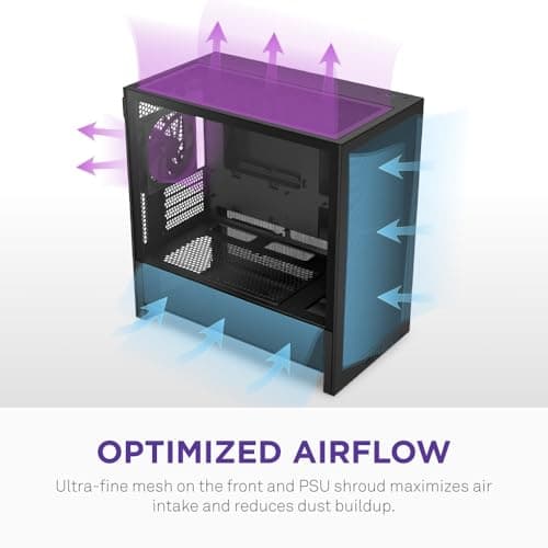 NZXT H3 Flow – Micro-ATX PC Case – Optimized Airflow – Includes 1 x 120mm Rear Fan – Supports Full-Sized GPUs – Fits 280mm Front, 240mm Top Radiator – Back-Connect Motherboard – Black