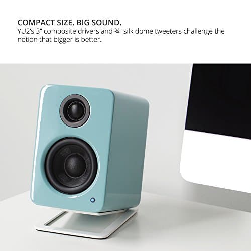Kanto YU2GT PC Gaming Desktop Speakers | 3" Composite Drivers | 3/4" Silk Dome Tweeter | Class D Amplifier | 100 Watts | Built-in USB DAC | Subwoofer Output | Pair | Gloss Teal