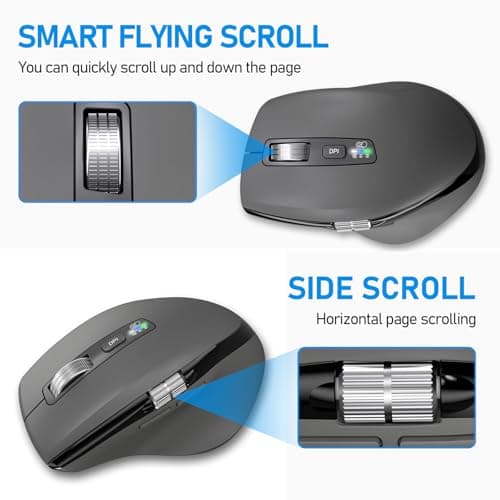 Wireless Bluetooth Side Scroll Mouse with Multi-Device, Ergonomic Computer Mice with Smart Flying Scroll, Quiet Click for Computer, Laptop, iPad, Tablet, MacBook (Grey)