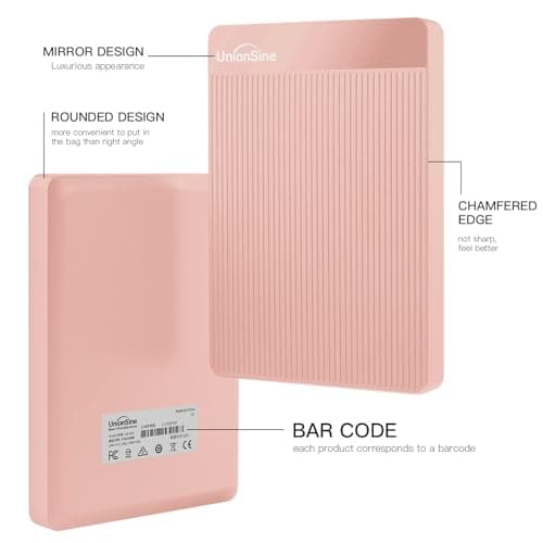 UnionSine 500GB Ultra Slim Portable External Hard Drive USB3.0 HDD Storage Compatible for PC, Desktop, Laptop,Mac, Xbox One, Xbox 360, PS4(Pink) HD-2510