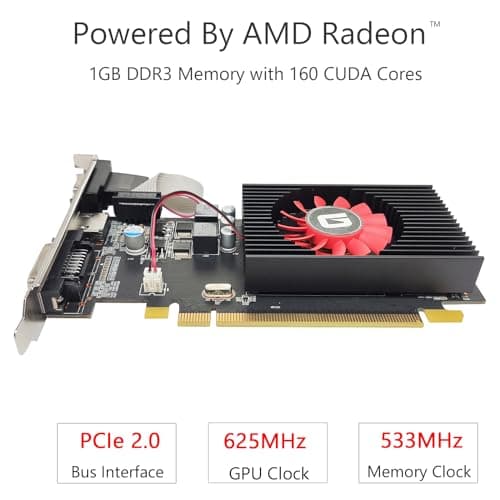 Radeon HD 5450 1GB DDR3 Low Profile Graphics Card, PCI Express 2.0 x16, HDMI/VGA/DVI, Entry Level GPU for PC, SFF and HTPC