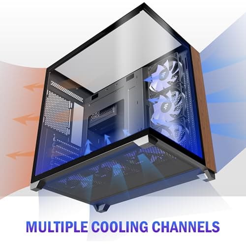 KEDIERS PC CASE ATX 6 PWM ARGB Fans Pre-Installed, Mid Tower Computer Case with Full-View Tempered Glass, Type-C,Printed Walnut Wood Panels,Support 360mm Radiator,Black Gaming Case (P7)