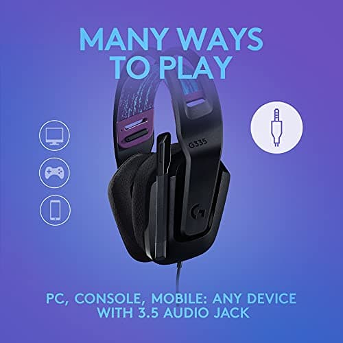 Logitech G335 Wired Gaming Headset, with Flip to Mute Microphone, 3.5mm Audio Jack, Memory Foam Earpads, Lightweight, Compatible with PC, PlayStation, Xbox, Nintendo Switch - Black