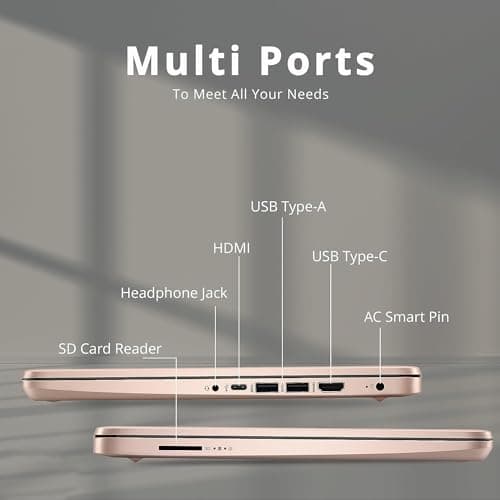 HP Stream 14" HD Thin and Light Laptop, Intel Celeron N4120, 16GB RAM, 64GB eMMC Storage, Long Battery Life, HD Webcam, HDMI, Rose Gold, Office 365 1-Year, Windows 11 S, 128GB Cuertns MicroSD