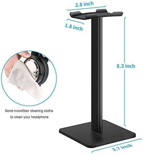 New bee Headphone Stand Headset Holder Earphone Stand with Aluminum Supporting Bar Flexible Headrest ABS Solid Base for All Headphones Size (Black)