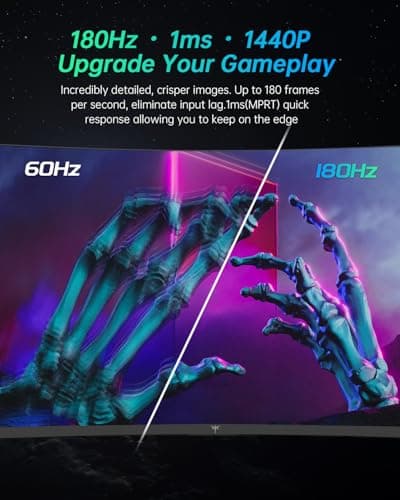 27 inch Gaming Monitor, 1440P Curved Monitor, 180Hz, 144Hz, 2K, 1500R, 1ms, FreeSync/G-Sync Compatible, DisplayPort/HDMI/USB, Ultrawide PC Vesa/Wall Mount Computer Monitor, H27S17