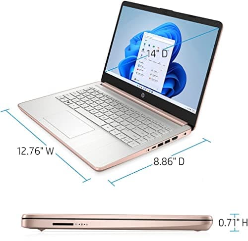 HP 14 Premium HD Portable Laptop Computer Students Business, Quad-Core Intel Celeron Processor, 16GB RAM, 256GB Storage(128GB eMMC+ 128GB Ghost Manta SD Card), 1 Year Office 365, HDMI, Win 11