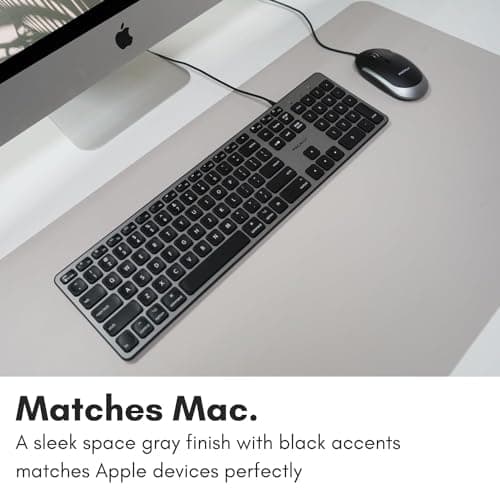 Macally Backlit Mac Keyboard - Quiet, Sleek, and Functional - 3 Brightness Levels, 107 Keys, 5ft USB Wired - Apple Keyboard - Backlit Wired for Mac, iMac, MacBook Pro/Air - Space Gray