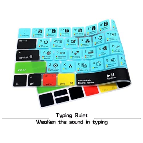 HRH Davinci Resolve Shortcuts Hotkey Silicone Keyboard Cover Skin for MacBook Pro with Touch Bar 13 Inch and 15 Inch(A2159/A1989/A1706,A1990/A1707) 2019 2018 2016 2017 Release US Version