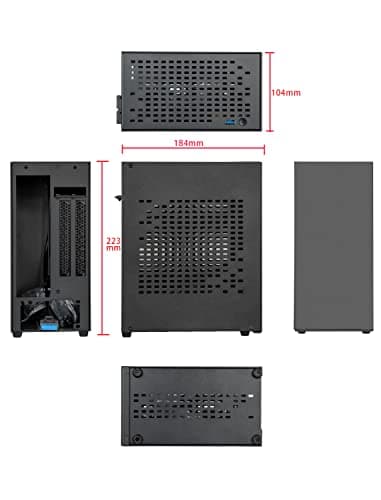 Aluminum Mini ITX Case with PCIe 3.0 Riser, JOYJOM Mini PC Case, SFF Small Form Factor PC Case, TX Computer Gaming Case Supports GPU Graphics Card (Black)