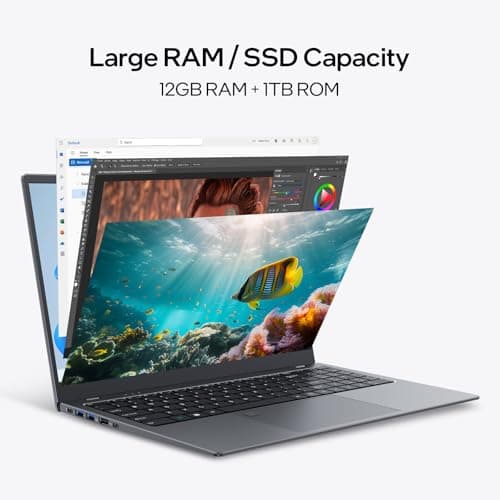 Laptop Computer 15.6 inch, Intel Quad Core N95, 12GB LPDDR5 RAM 1TB NVMe SSD Laptop with FHD IPS Display, WiFi 5, BT5.0, USB Type C and Fingerprint, 2 Years Warranty, Windows 11 Pro