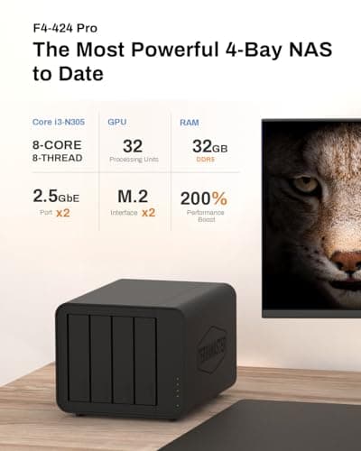 TERRAMASTER F4-424 Pro NAS Storage - 4Bay Core i3-N305 8-Core 8-Thread CPU, 32GB DDR5 RAM, 2.5GbE Port x 2, Network Attached Storage Peak Performance for Business (Diskless) Black