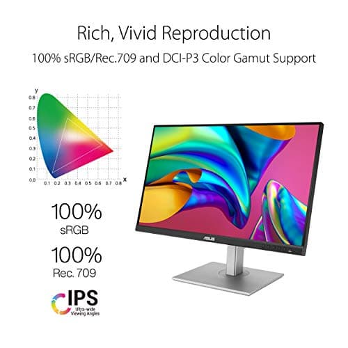 ASUS ProArt Display 27" Monitor PA278CV - WQHD (2560 x 1440), IPS, 100% sRGB, 100% Rec. 709, ΔE < 2, Calman Verified, USB Hub, USB-C, DisplayPort Daisy-chaining, HDMI, Eye Care, Height Adjustable