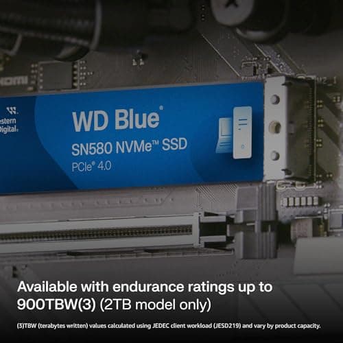 Western Digital 500GB WD Blue SN580 NVMe Internal Solid State Drive SSD - Gen4 x4 PCIe 16Gb/s, M.2 2280, Up to 4,000 MB/s - WDS500G3B0E