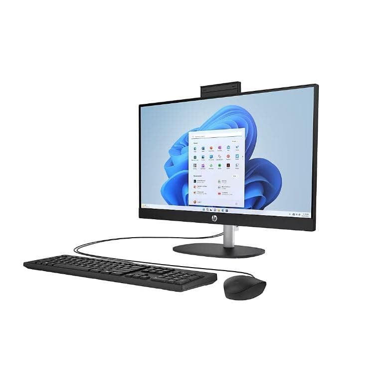 HP All-in-One Desktop PC, 23.8-inch FHD Touchscreen, AMD Ryzen 5 7520U, AMD Radeon Graphics, 16GB RAM, 512GB SSD, Camera, Windows 11 Home, Jet Black, Wired Keyboard and Mouse Included, 24-cr0111