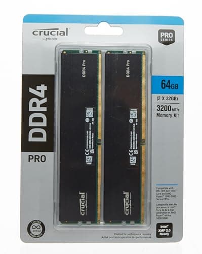 Crucial Pro 64GB DDR4 RAM Kit (2x32GB), 3200MHz (or 3000MHz or 2666MHz) Desktop Memory, Compatible with Intel and AMD Ryzen - CP2K32G4DFRA32A