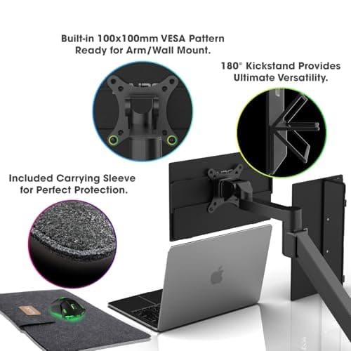 Kado Portable Monitor 15.6'' FHD 1080p, USB-C HDMI Gaming Monitor Ultra-Slim IPS Display Built-in Speakers, External Display 180° Kickstand Wall/Arm Mount for Laptop PC Phone Mac Xbox PS4/PS5 Switch