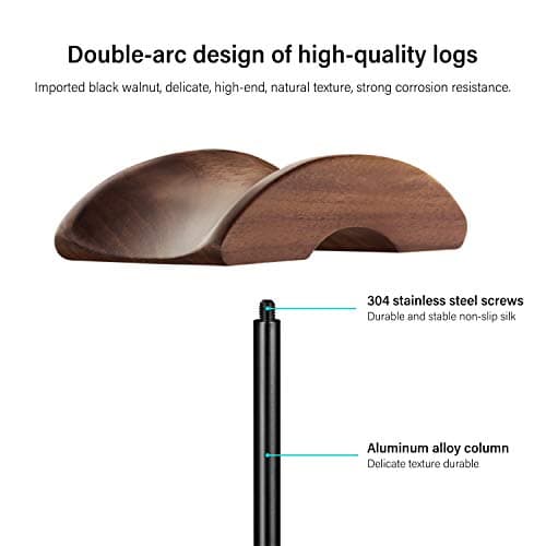 Headphone Stand, Walnut Wood & Aluminum Headset Stand, Nature Walnut Gaming Headset Holder with Solid Heavy Base for All Headphone Sizes (Black)