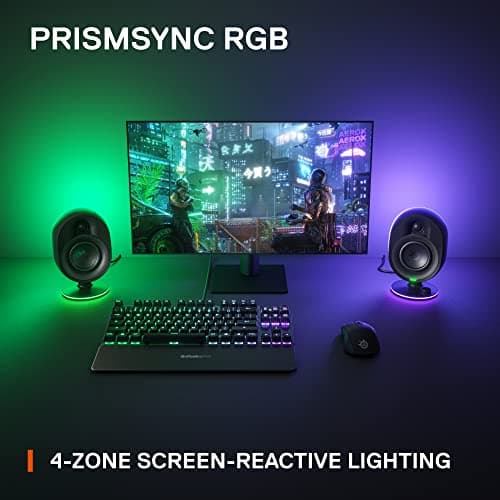 SteelSeries Arena 7 RGB Illuminated 2.1 Gaming Speakers with Powerful Bass, Subwoofer, and Bluetooth - Compatible with PC, PlayStation, Mobile - Black (Renewed)