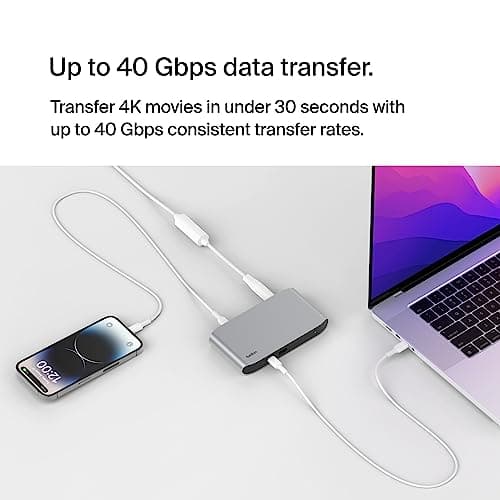 Belkin Connect Thunderbolt 4 Docking Station, 5-in-1 USB-C Multiport Core Hub w/ 96W Power Delivery for Mac, Windows, Single 8K or Dual 4K Display, Thunderbolt 4 Cable & Power Supply Included