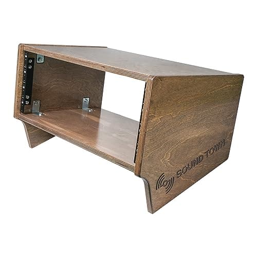 Sound Town DIY 4U Angled Desktop Turret Studio Rack with Solid Baltic Birch Plywood, Weathered Brown, Assembly Required (SDRK-Y4SLB)