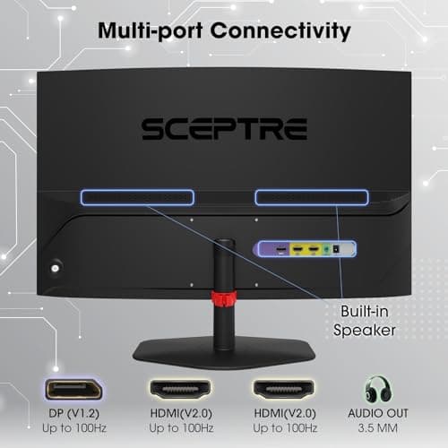 Sceptre Curved 24-inch Gaming Monitor 1500R DisplayPort HDMI X2 Eye Care 100% sRGB Build-in Speakers, 1ms 100Hz Machine Black 2024 (C248W-FW100T Series)