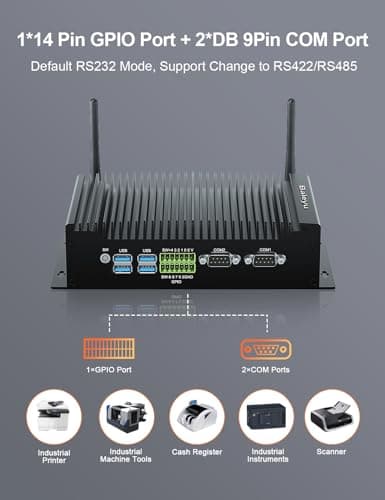 Baieyu Industrial PC with Core i3-10110U (Up to 4.10GHz), 8GB DDR4 RAM 256GB M.2 SSD, Fanless Industrial PC, 2×RS232 COM, Support RS422/RS485, 1×GPIO, 2×HD, 1×DP, 2×RJ45 LAN, 6×USB Port, Win 11 Pro