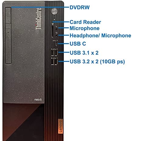 Lenovo ThinkCentre Neo 50T Gen 3 Tower Computer - Intel i7-12700K, 32GB Ram, 1TB NVMe SSD, DisplayPort, HDMI, VGA, DVD-RW, USB Type-C, Card Reader, Wi-Fi, Bluetooth - Windows 11 Pro, Black Desktop
