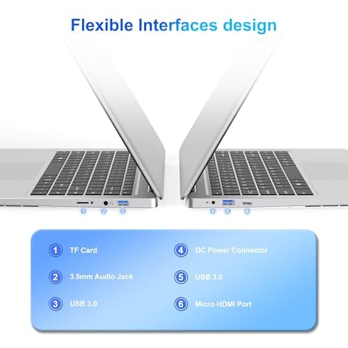 Laptop Computer, 14 inch Laptop Dual-Core Cerelon N4000 6GB RAM 128GB SSD Portable Laptop, 1366x768 IPS Display Fanless Design Laptop PC, WiFi 2.4/5G, BT 5.0, USB 3.0, Mini HDMI, Include USB-C Hub