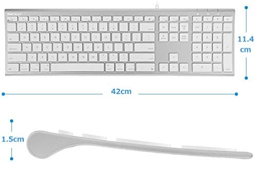 Macally Ultra Slim USB Wired Computer Keyboard - Compatible Apple Keyboard or Windows - Full Size with 20 Mac Keyboard Keys -with Numeric Keypad - Silver Aluminum Finish