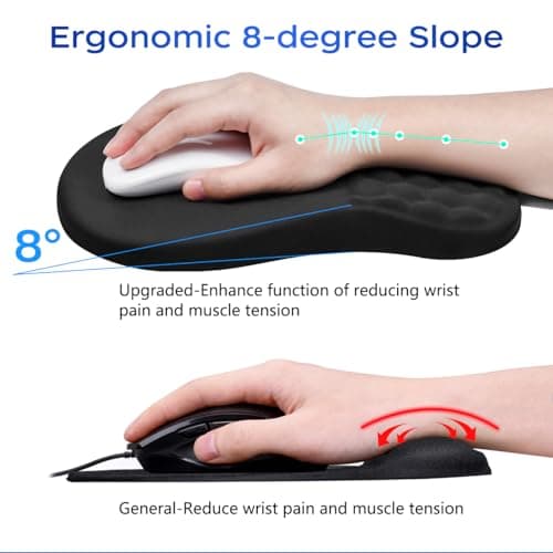 JIKIOU Ergonomic Mouse Pad Wrist Support with Massage Design, Memory Foam Wrist Rest Pain Relief Mousepad with Non-Slip PU Base, Mouse Pads for Wireless Mouse Black 12x8 inch