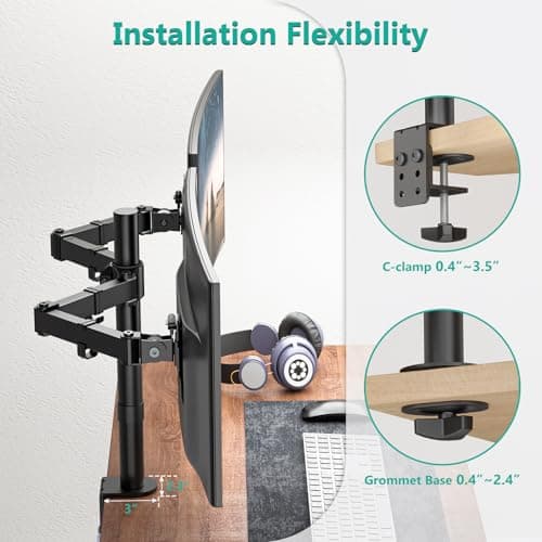 WALI Dual Monitor Desk Mount, Monitor Stand for 2 Monitors Up to 27inch, Dual Monitor Mount Max 22lbs for Home, Office, School (M002), Black
