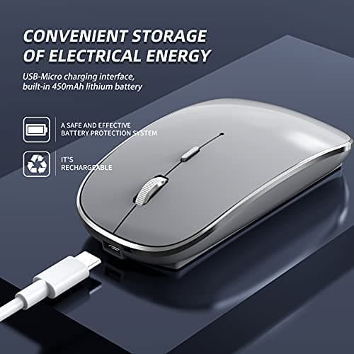Wireless Mouse Chargeable Portable Silent USB and Type-C Dual Mode Wireless Mouse 3 Adjustable DPI for Laptop, Mac, Android, PC (Q23S Black) (Grey)