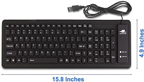 sungwoo Foldable Silicone Keyboard USB Wired Waterproof Rollup Keyboard for PC Notebook Laptop (All Black)