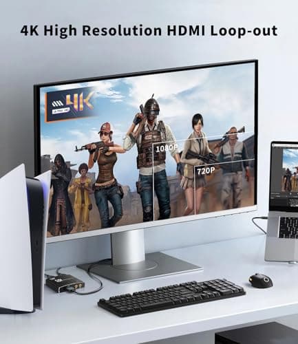 Capture Card for Streaming, HDMI to USB3.0 1080P 60FPS Audio Video Adapter, with 4K HDMI Loop-Out, for Recording/Streaming, Compatible with Nintendo Switch/Xbox/PS5/OBS/Camera/PC/Laptop
