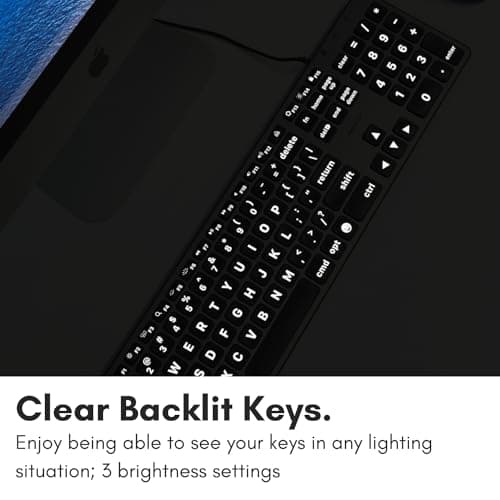 Macally Wired Keyboard for Mac (USB C + A) - Large Print and Backlit for Apple - 107 Key Full Size Large Letters USB C Keyboard for MacBook Pro/Air, Mac mini, iMac